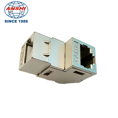 CAT5E CAT6 CAT6A melalui docking Keystone Jack Wall Panel Mount Connector 90 derajat paduan seng melalui panel modul