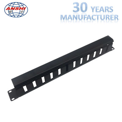 12 Port 1U Manajer Kabel Horisontal Hitam 19 Manajemen Kabel Rack Dengan Penutup