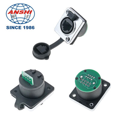 Industrial Waterproof D-Type Ethernet RJ45 Panel Mount Socket PCB Soldering With Dust Cover Shielded