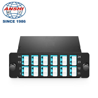 24F OM4 MPO/MTP Kaset Tipe A 2 MPO-12 ke 12*LC Duplex FHD LGX Low Loss FS Panduit Kompatibel 40G/100G Pusat Data